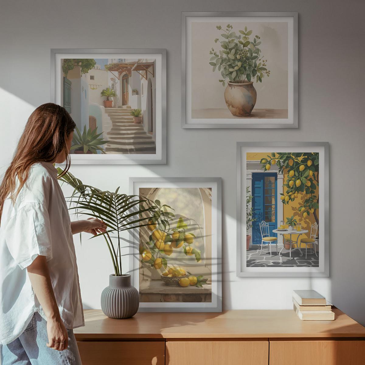 BILDER SET 4er Set - 50x50 cm & 40x60 cm Silberner Rahmen - Architektur der Zitronenstadt - Silberfarben, Kunststoff (50/50cm) - TULUP