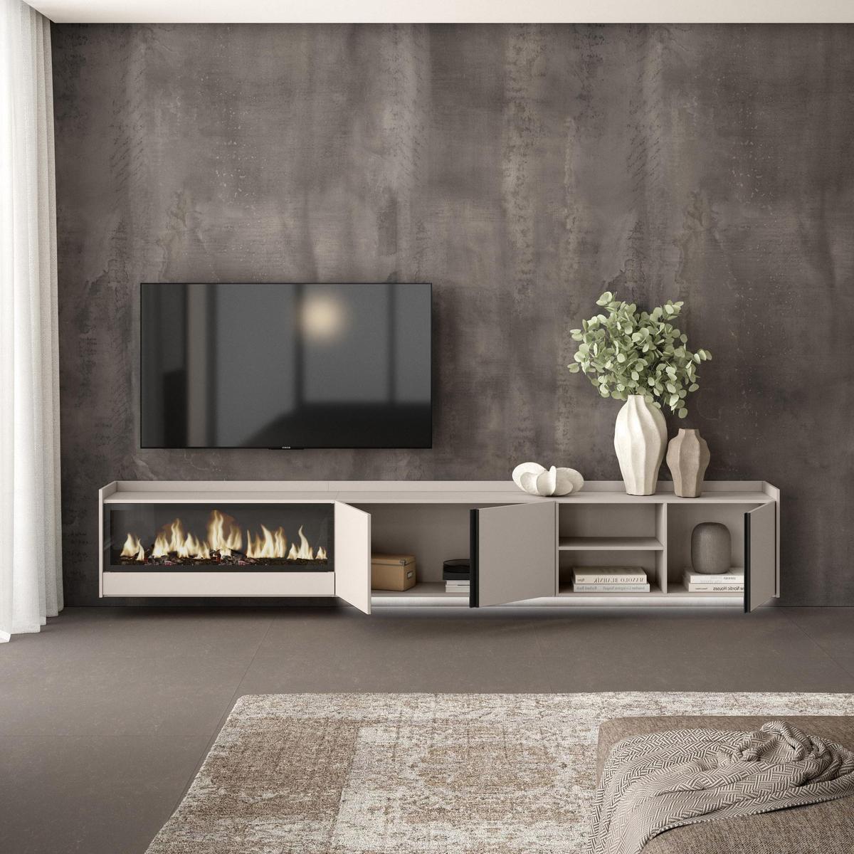 LOWBOARD, Beige, 315/35/50cm, Kamin mit Feuereffekt XXL - Beige, Holzwerkstoff (315/50/35cm) - Skraut Home