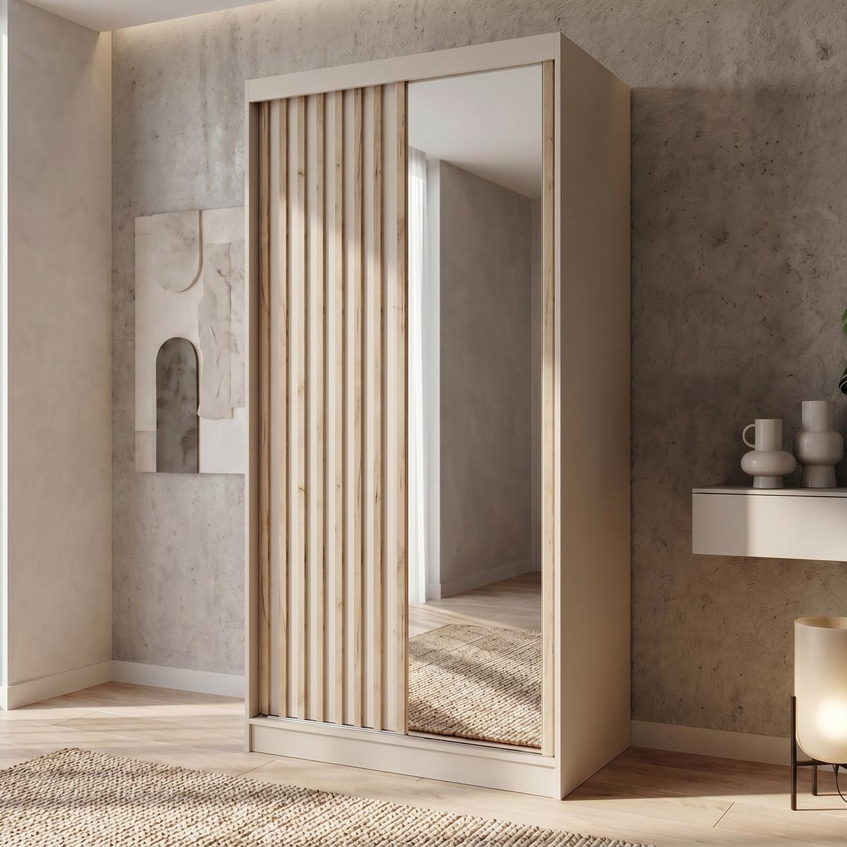 SCHWEBETÜRENSCHRANK Donatello mit 2 Türen. 100 cm, Kaschmir+eiche Artisan - Kaschmir/Eiche Artisan, Holzwerkstoff (100/205/60cm) - Beautysofa