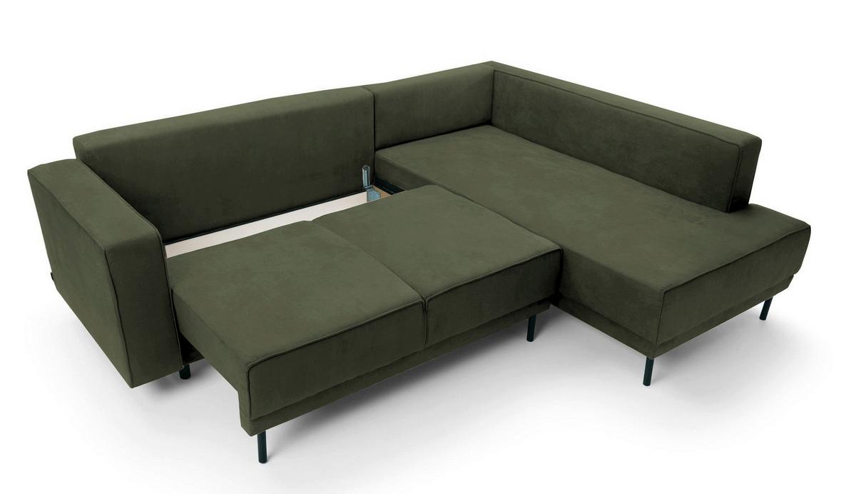 ECKSOFA Rodario Olivgrün Velours - Schwarz/Olivgrün, Textil/Metall (247/187cm) - Selsey