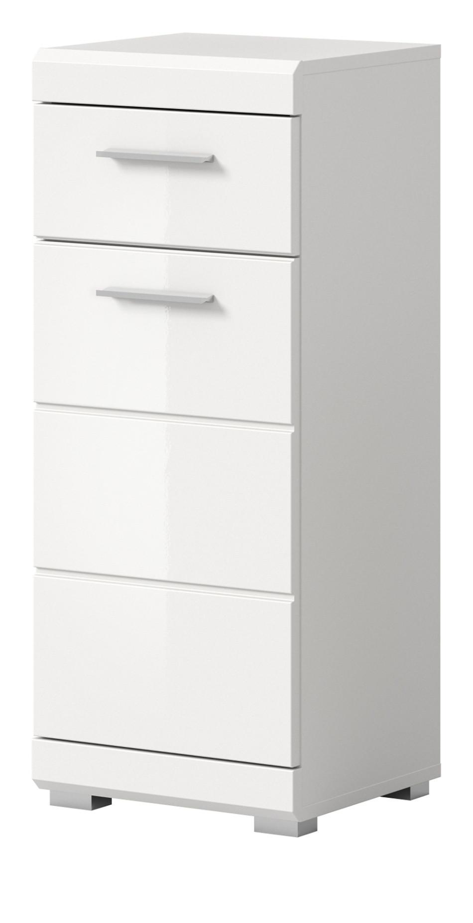 BADKOMMODE weiß Hochglanz 37 x 88 cm, Badschrank mit Vollauszug - Weiß Hochglanz/Silberfarben, Holzwerkstoff/Kunststoff (37/88/31cm) - Inn.Furn