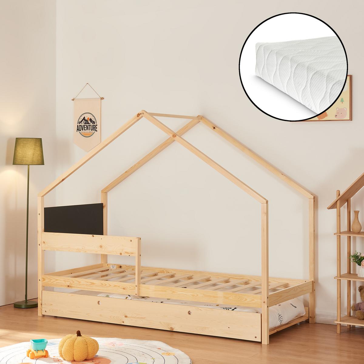 KINDERBETT Sodankylä mit 2 Matratzen - Naturfarben, Holz (90/200cm) - [en.casa]