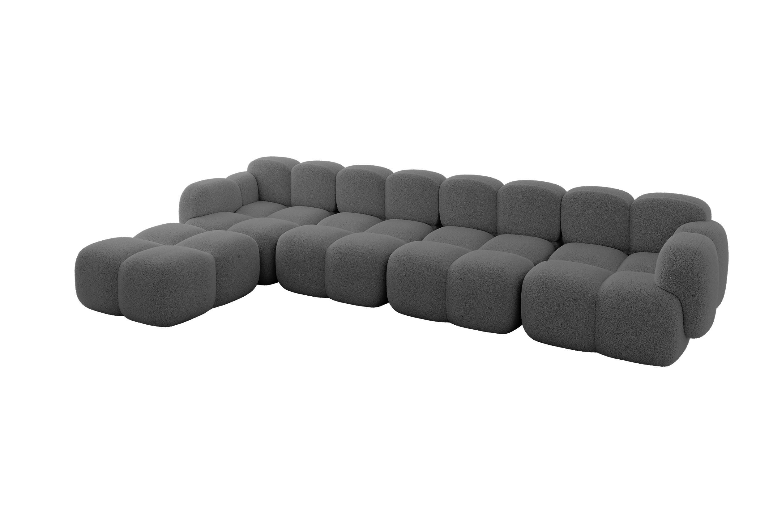 ECKSOFA modulares Sofa Links Miko-L3 390x205x75 Grau Bouclé - Chromfarben/Schwarz, Holzwerkstoff/Kunststoff (390/205cm) - ALTDECOR