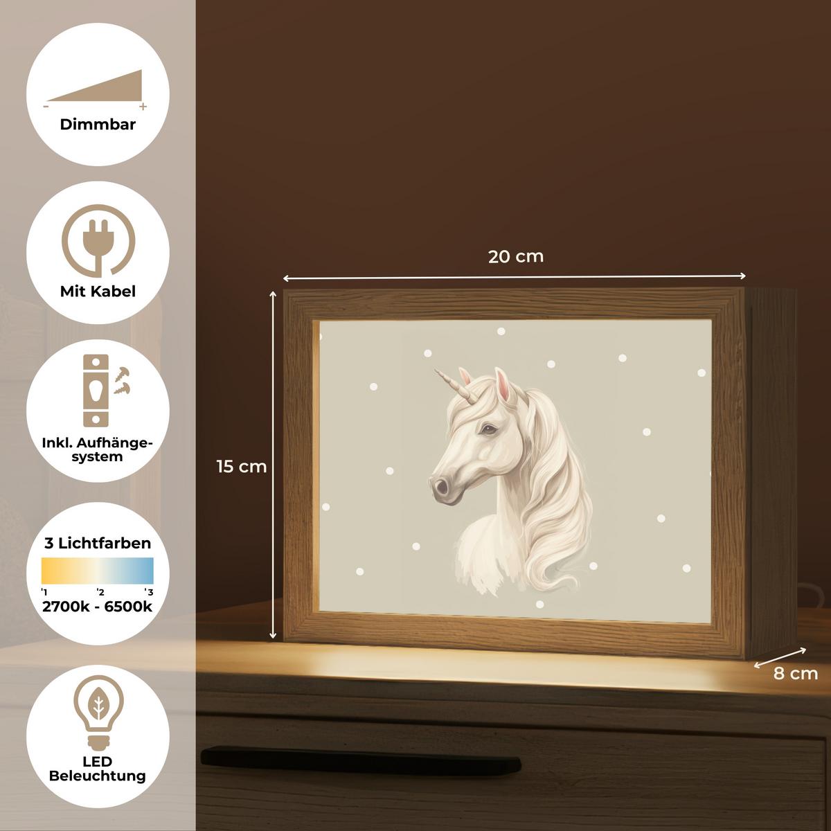 WANDLEUCHTE Einhorn - Weiß - Punkte 20x15 cm - Taupe, Holzwerkstoff (20/15/8cm) - OnlyWow