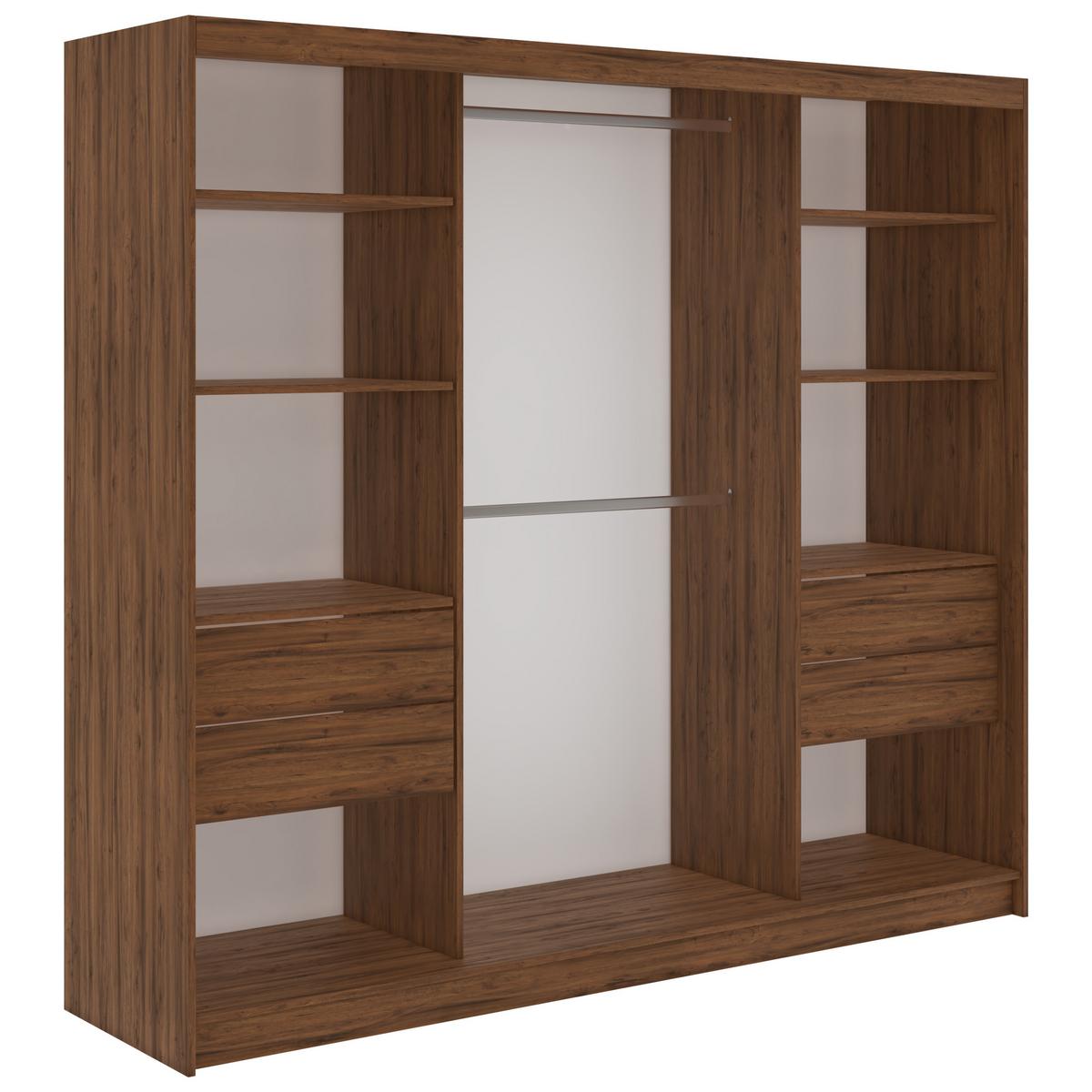 SCHWEBETÜRENSCHRANK mit Schubladen 240 - VERONA - Warmia Walnuss mit Spiegel - Walnussfarben/Alufarben, Holzwerkstoff/Metall (240/216/61cm) - MKS