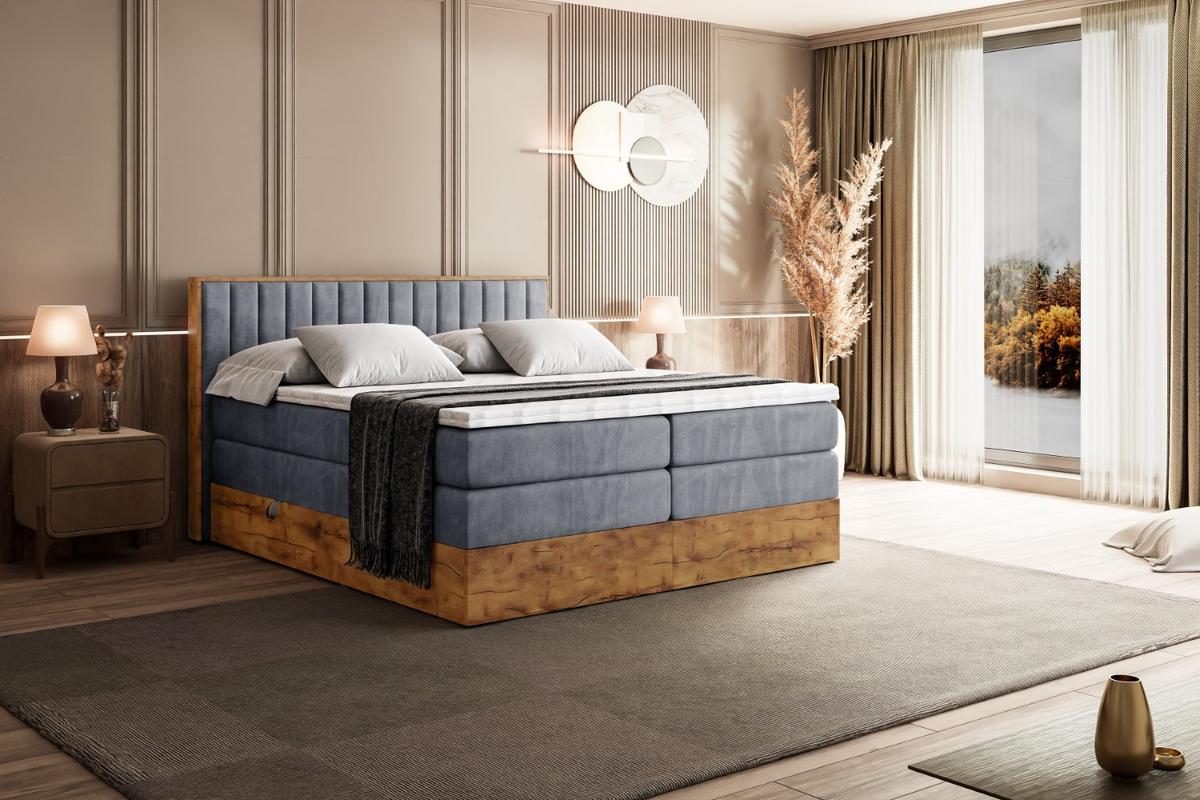 BOXSPRINGBETT mit Matratze H3|H4 und Lattenrost - LOLLI4 KING-120x200 - Grau Casablanca - Grau, Holzwerkstoff (120/200cm) - ALTDECOR