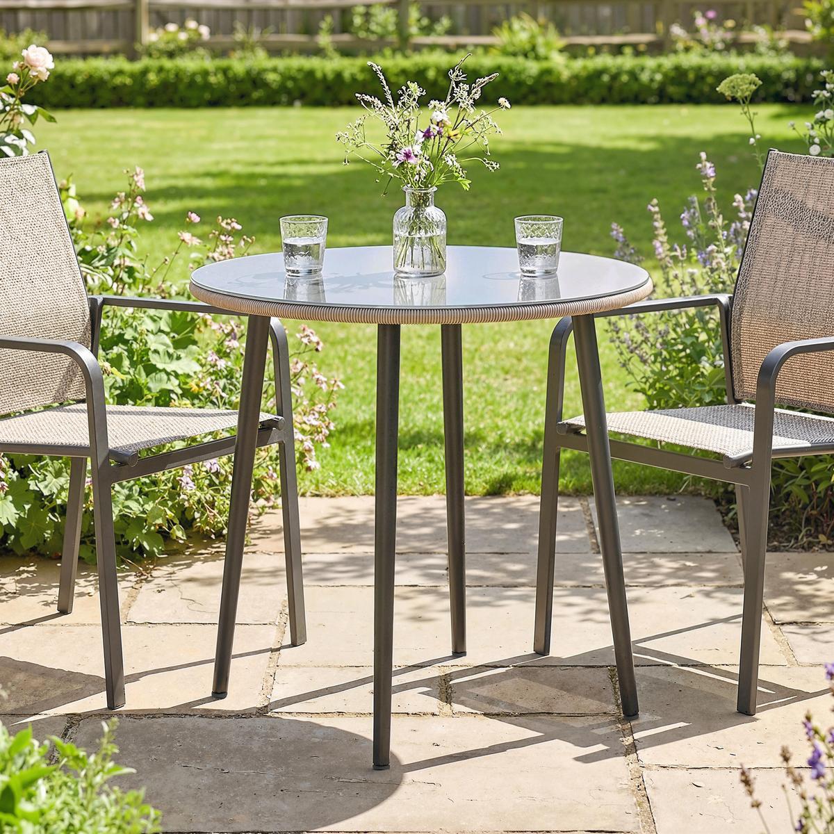 GARTENTISCH Stahl gehärtetes Glas Grau - Grau, Metall (80/80/74cm) - Outsunny