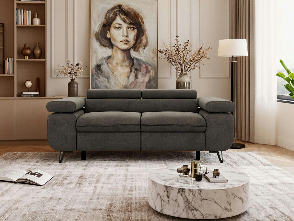 2-SITZER SOFA PETER - Dunkelgrau Velvet - Dunkelgrau/Schwarz, Textil/Metall (200/76/99cm) - MKS