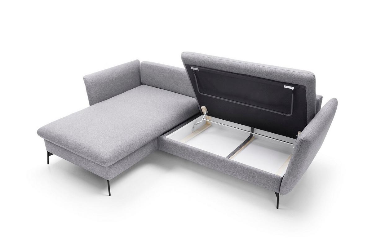 ECKSOFA FERRO Grau Geflochtener Stoff mit Schlaffunktion - Grau, Holz (258/167cm) - MASSENO