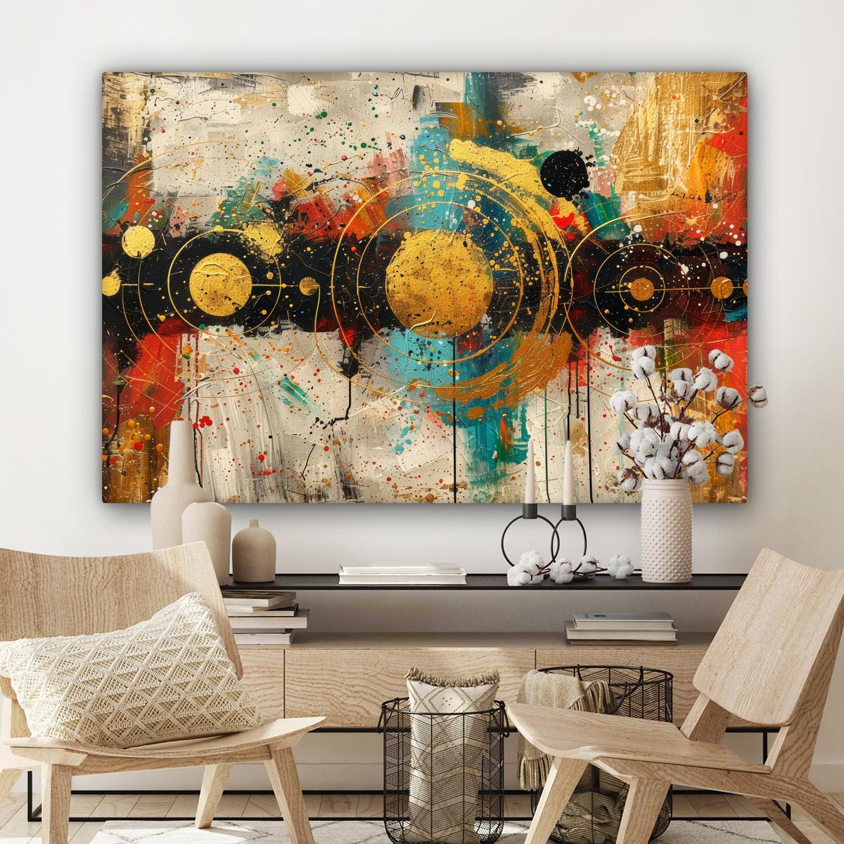 LEINWANDBILD Abstrakt - Kunst - Gold - Modern Groß 140x90 cm - Multicolor, Textil (140/90cm) - MuchoWow