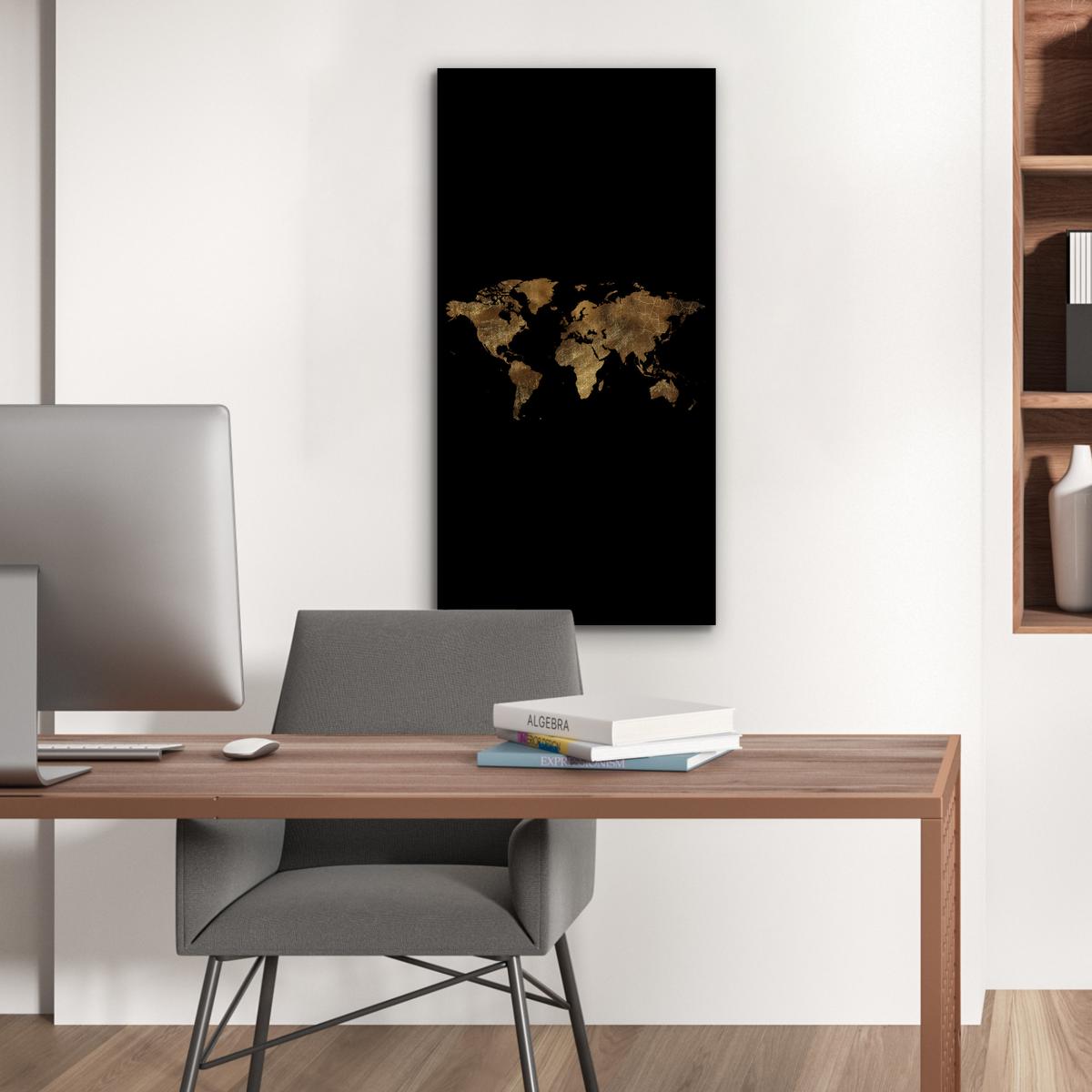 METALLBILD Weltkarte - Gold - Luxus - Erde - Schwarz 40x80 cm - Goldfarben, Metall (40/80cm) - MuchoWow