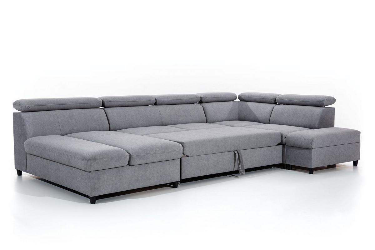 WOHNLANDSCHAFT Olettio Braun 342/205/96 cm – großes Sofa mit Schlaffunktion R - Schwarz/Braun, Holz/Textil (342/96/205cm) - AX Living