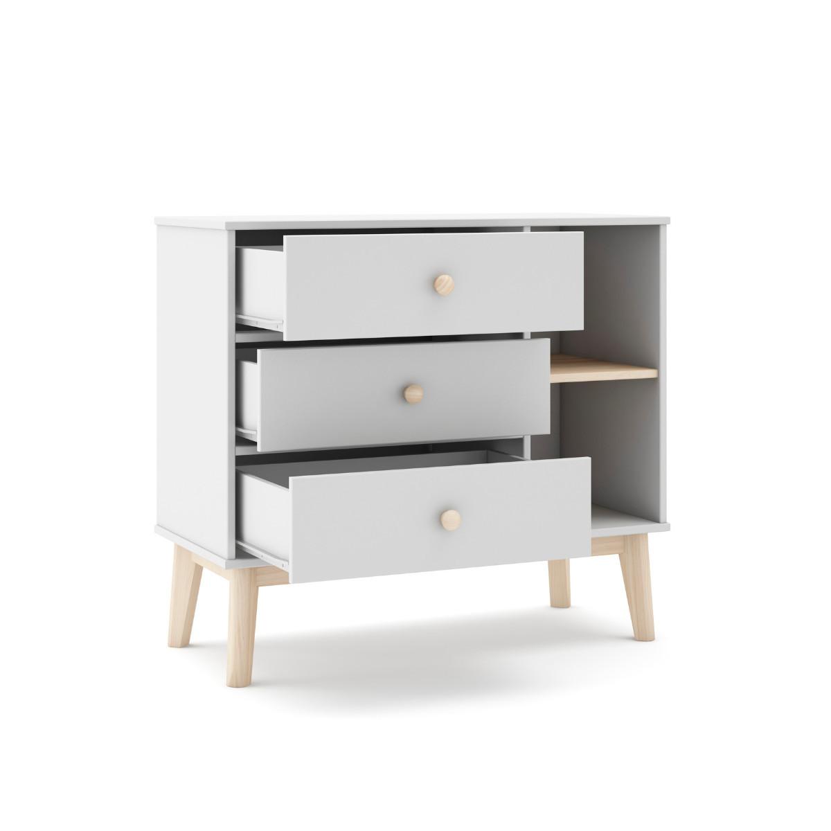 KOMMODE mit 3 Schubladen und 2 offenen Fächern, L90 cm 40/90/81 cm - Weiß, Holzwerkstoff (40/81/90cm) - Calicosy