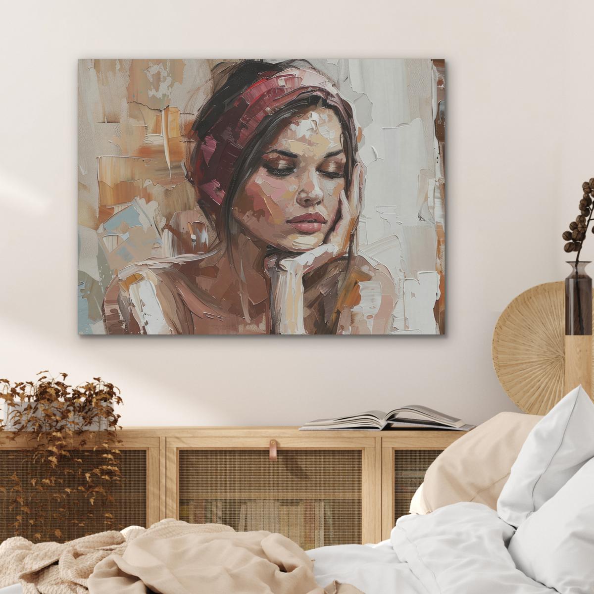 AKUSTIKBILD Frau - Lackierung - Porträt - Modern Gemälde 80x60 cm - Altrosa, Kunststoff (80/60/0.9cm) - MuchoWow