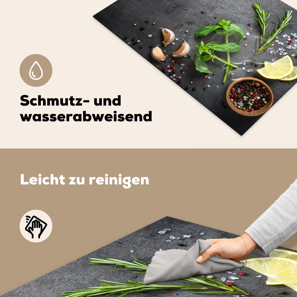 HERDABDECKPLATTE Limette - Kräuter - Gewürze - Grün - Grau - Beton Herdabdeckung Induktionsfeld 75x52 cm - Grün, Kunststoff (75/52/0.2cm) - MuchoWow