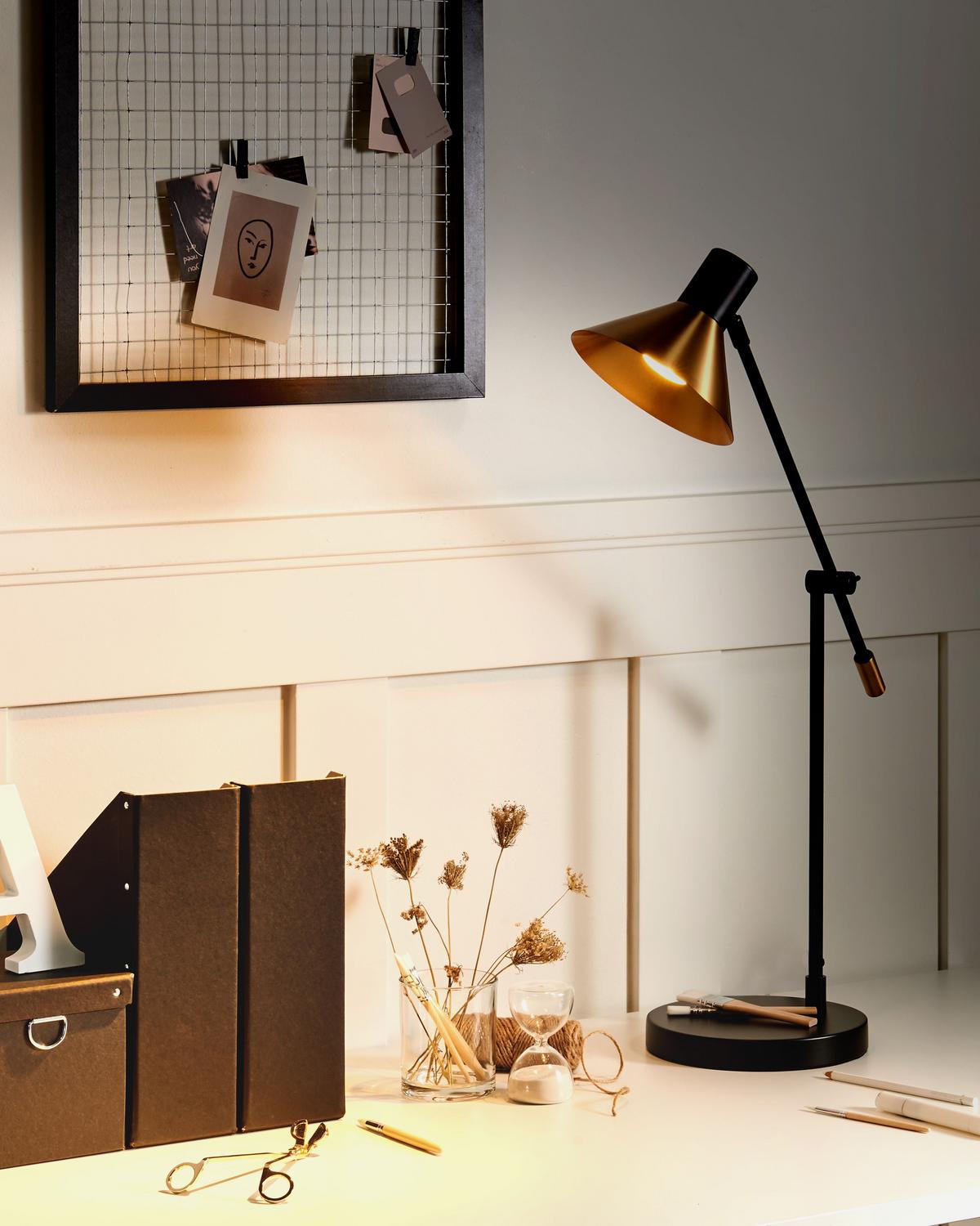 SCHREIBTISCHLAMPE Gold/Schwarz Pinkeen - Goldfarben/Schwarz, Metall (62/21/63cm) - Beliani