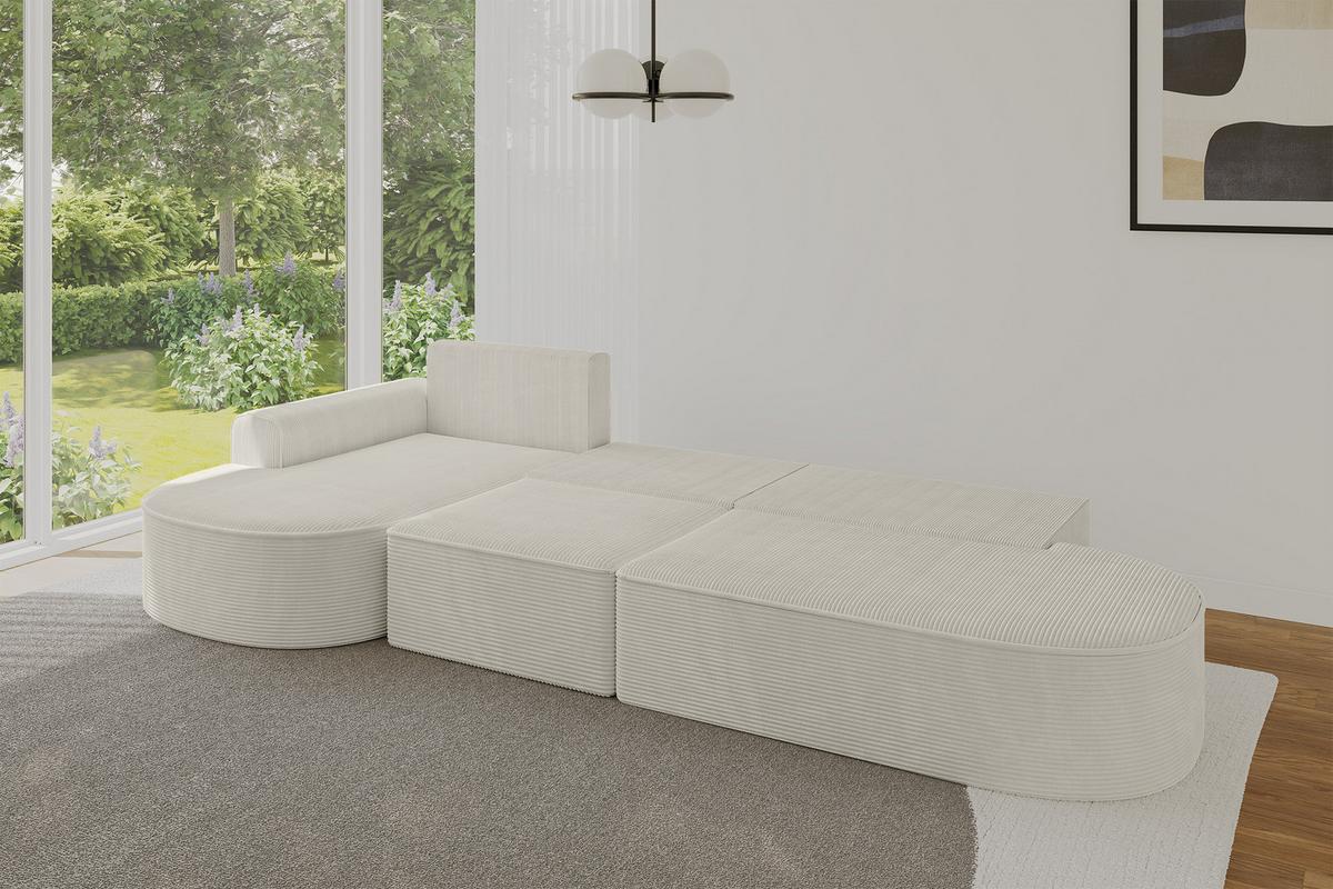 ECKSOFA mit Schlaffunktion Ottomane Links MARI L2-S 368X167X85 Creme Cord - Creme/Schwarz, Holzwerkstoff/Kunststoff (368/167cm) - ALTDECOR
