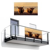 BALKON-SICHTSCHUTZ Schottische Hochlandbewohner - Heide - Landschaft - Tiere Witterungsbeständig 200x110 cm - Cognac, Kunststoff (200/110cm) - MuchoWow