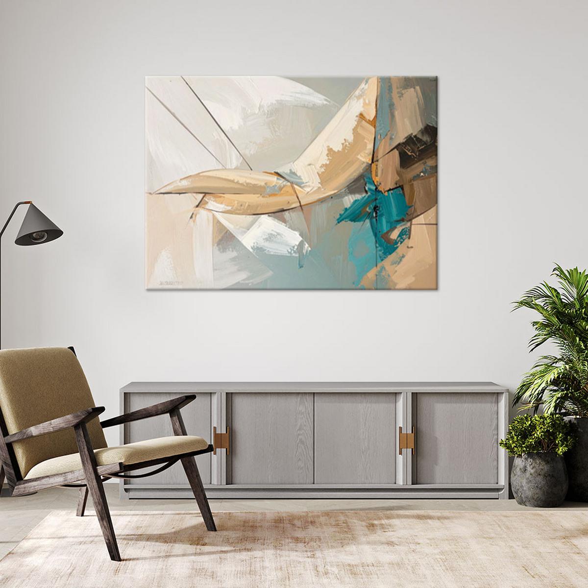 LEINWANDBILD, Abstrakt in Beige und Türkis - Grau, Textil (60/40cm) - Feeby