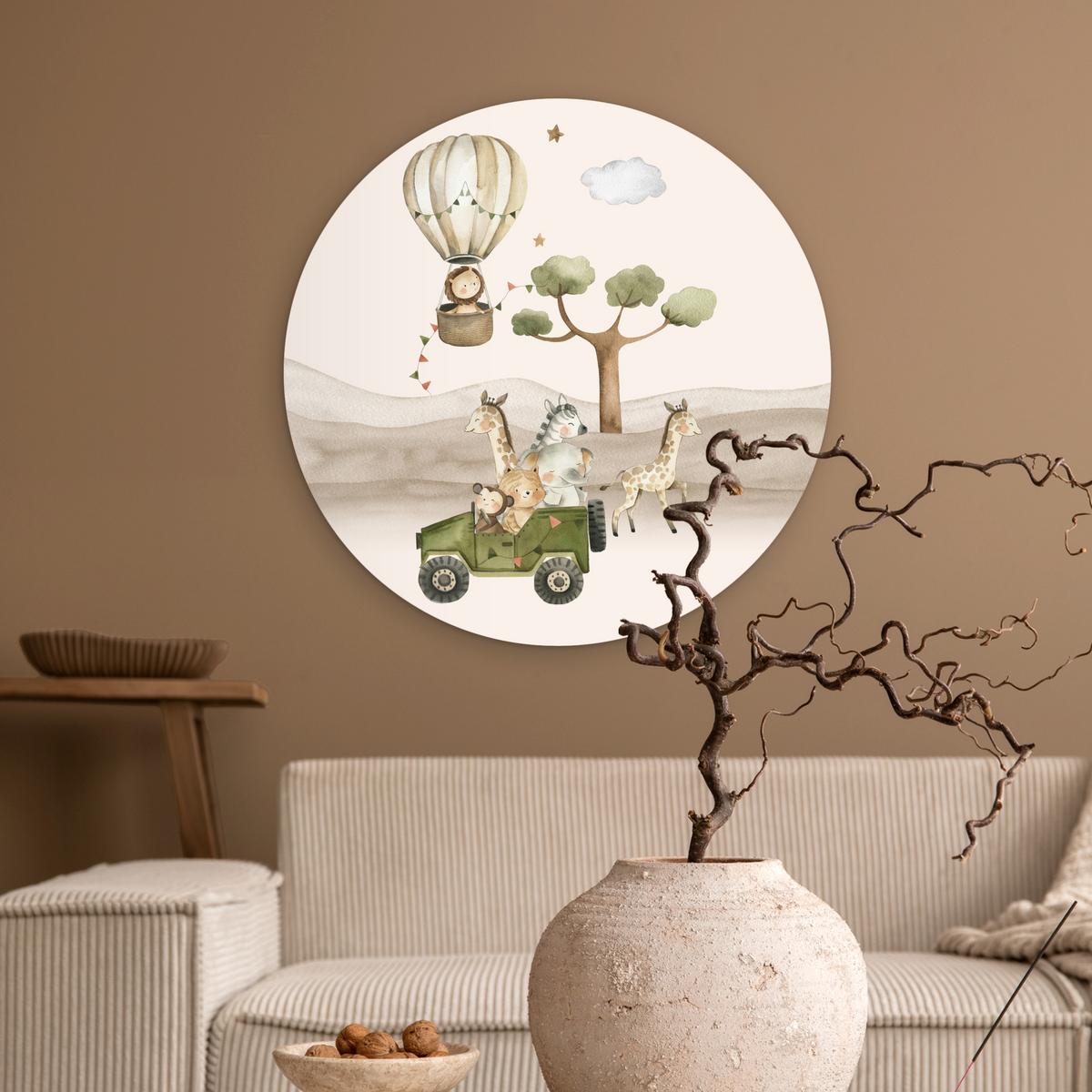 WANDBILD Wilde Tiere - Safari - Aquarell - Heißluftballon Wanddeko Schlafzimmer 60x60 cm - Beige, Kunststoff (60/60cm) - MuchoWow