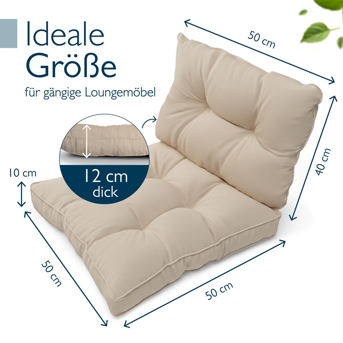 LOUNGEKISSEN Flair Outdoor Sitz 50x50x10cm mit Rücken 50x40x12cm Natur (2tlg) - Naturfarben, Textil (50/50cm) - Beautissu 