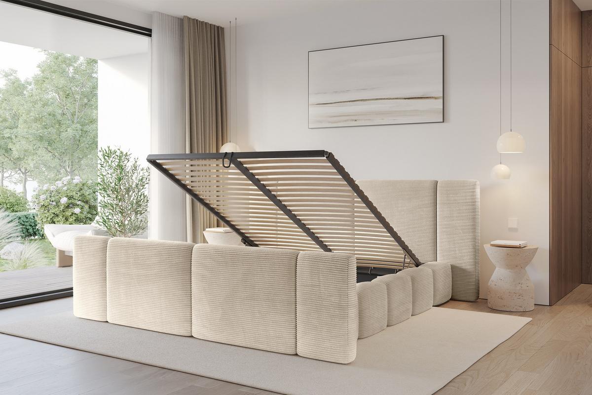 POLSTERBETT mit Bettkasten, Fußteil und Lattenrost, Bett mit Matratze H3/H4 - NILO-Z 140x200 Beige - Creme, Holzwerkstoff/Textil (140/200cm) - ALTDECOR