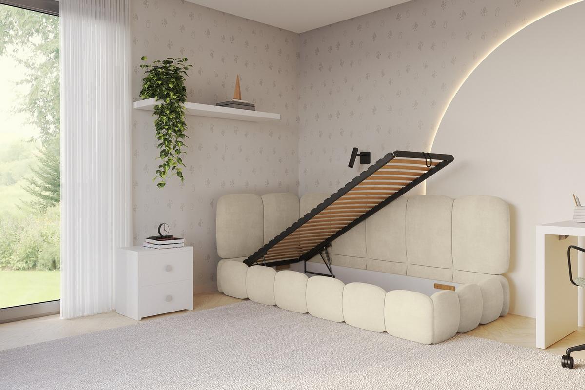 EINZELLBETT Jugendbett mit Bettkasten, Rechts - AVRY 80x200 Beige - Beige/Naturfarben, Holzwerkstoff/Textil (80/200cm) - ALTDECOR