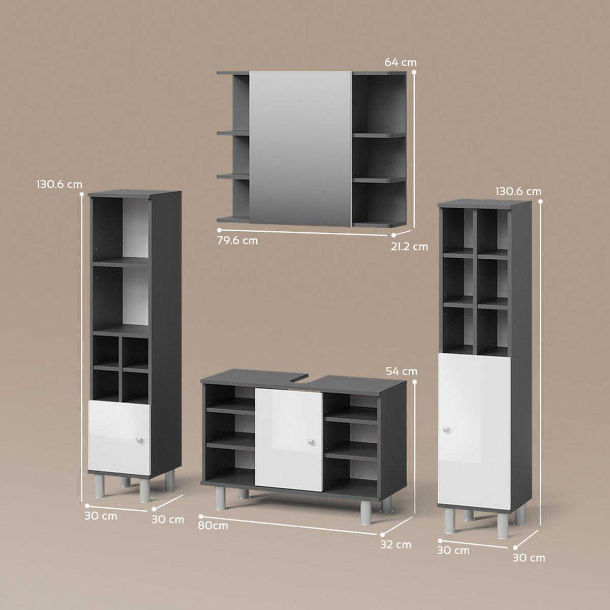 BADMÖBEL-SET Fucino Anthrazit 4 Teile, mit Midischränke - Anthrazit, Holzwerkstoff (80/54/32cm) - Livinity®