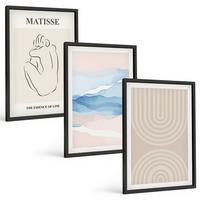 BILDER SET 3er Set - 40x60 cm Schwarzer Rahmen - Linien, Wellen, pastellfarbener Minimalismus - Schwarz, Kunststoff (40/60cm) - TULUP