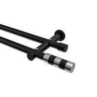 GARDINENSTANGE Platon Mavell 180 cm, 2-läufig (ohne Ringe), 20 mm Ø Schwarz - Chromfarben/Schwarz, Metall (180cm) - INTERDECO