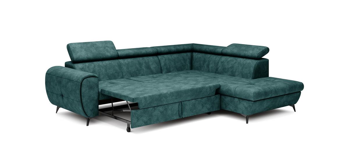 ECKSOFA MAGIA R-S Grün Plüsch-Stoff mit Schlaffunktion - Grün, Holz (260/217cm) - MASSENO
