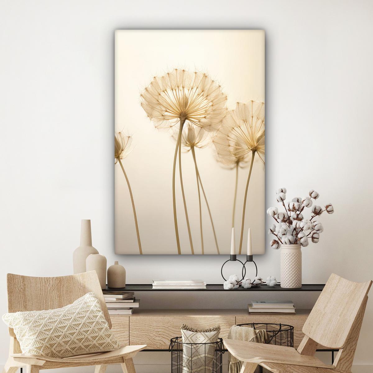 LEINWANDBILD Sonnenlicht - Löwenzahn - Botanisch - Blumen Deko XXL 80x120 cm - Creme, Textil (80/120cm) - MuchoWow
