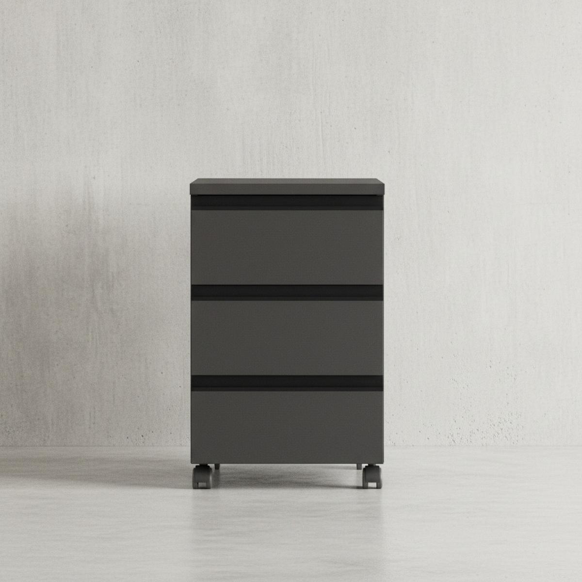 ROLLCONTAINER "Stuttgart" Soft-Close 3 Schubladen | Graphit - Schwarz, Holzwerkstoff (40/63/50cm) - KADIMA DESIGN