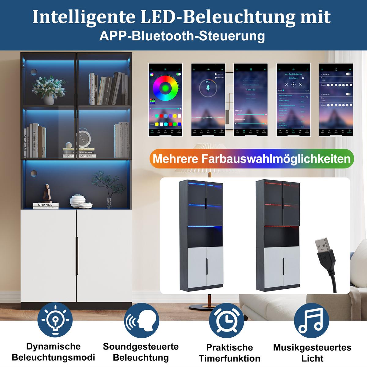 VITRINE weiß 80/30/200 cm - Weiß, Glas/Holzwerkstoff (80/200/30cm) - Urban Meuble