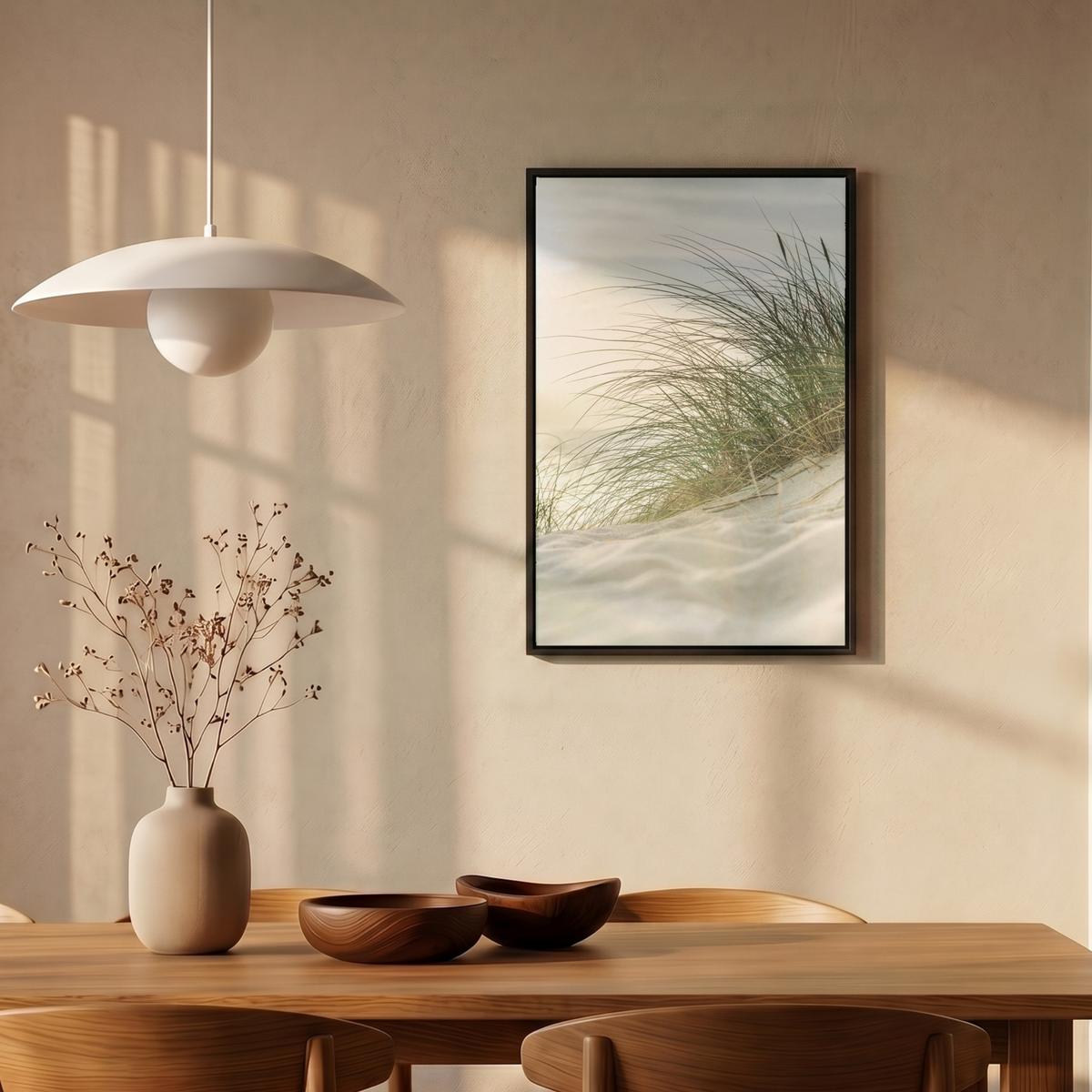 LEINWAND Bilder mit Rahmen - Dünen mit Strandhafer in der Sonne des Nationalparks Schleswig-Holsteinisches Wattenmeer - 40x60 - Creme, Textil (40/60cm) - MuchoWow