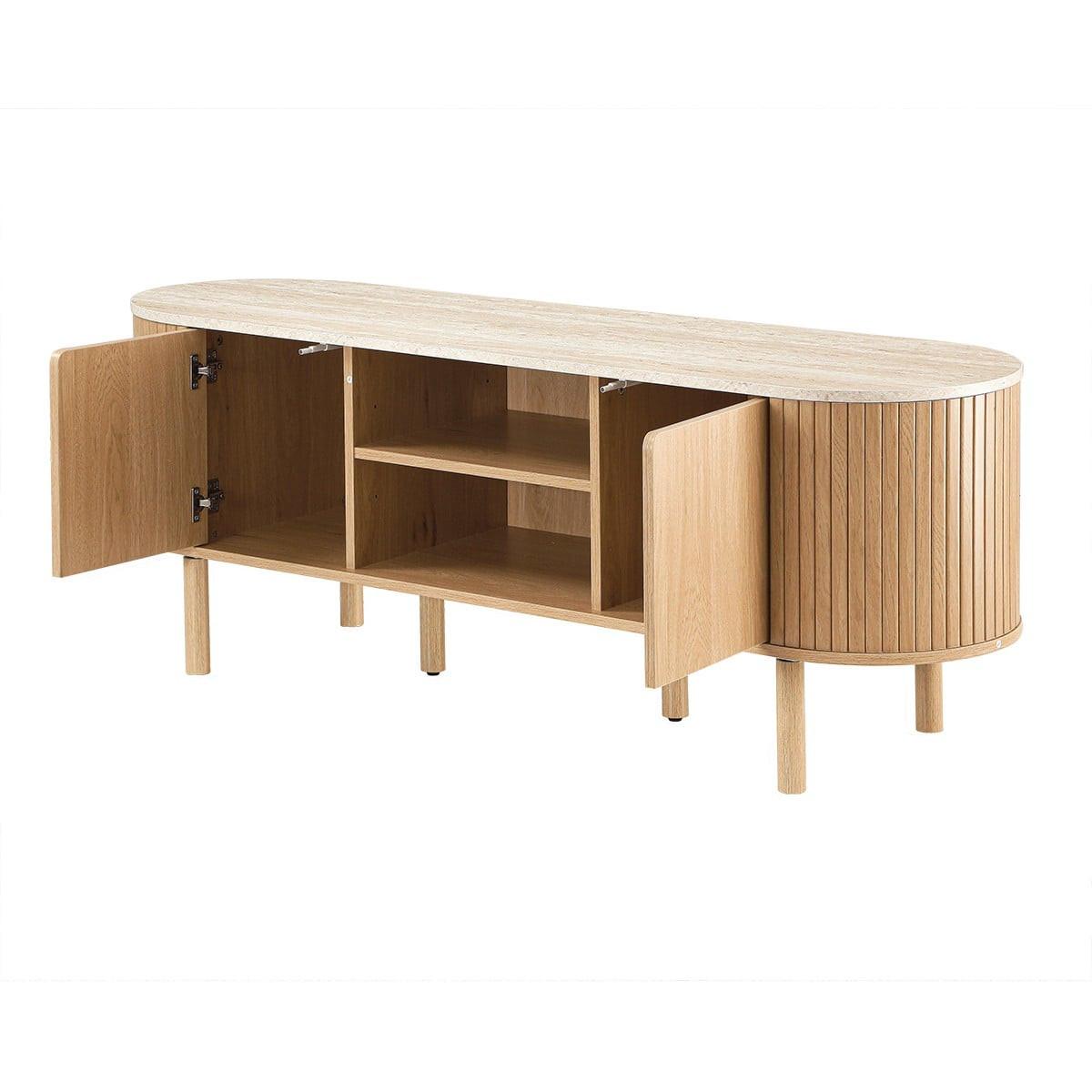 TV-MÖBEL 2 Türen mit Travertin-Dekorplatte B140 cm - HELIOS - Eschefarben, Holzwerkstoff (40/52/47.5cm) - Calicosy