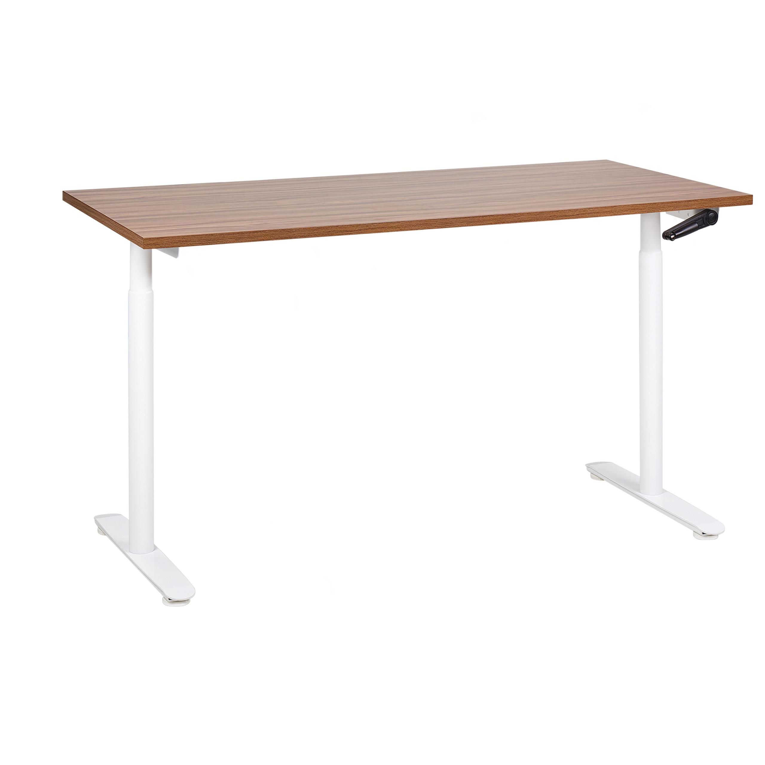 SCHREIBTISCH braunweiß 160/72 cm manuell höhenverstellbar Destin IV - Dunkelbraun/Weiß, Holz (72/160/74cm) - Beliani