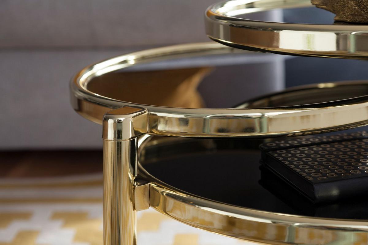 BEISTELLTISCH Glas Stahlgestell Schwenkbare Platten, Gold 58x58x43 cm - Goldfarben, Glas/Metall (58/58/43cm) - KADIMA DESIGN