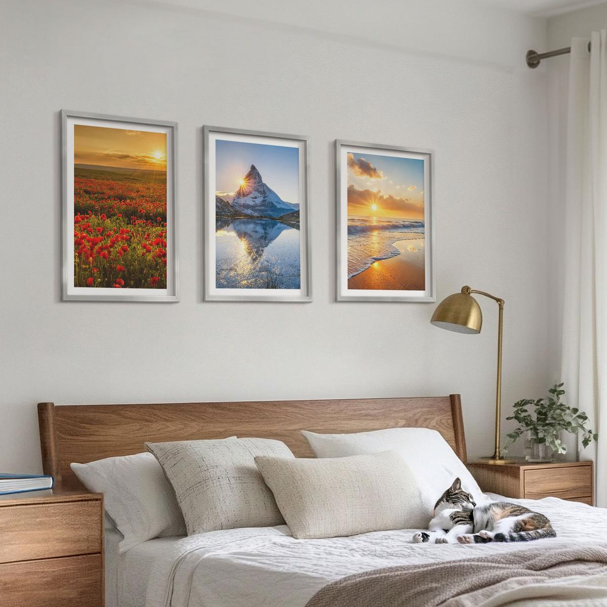 BILDER SET 3er Set - 40x60 cm Silberner Rahmen - Landschaften aus Bergen und Meeren im Westen - Silberfarben, Kunststoff (40/60cm) - TULUP