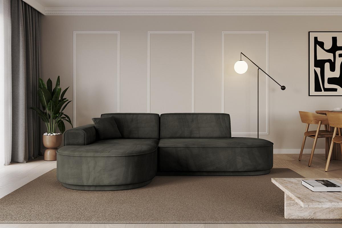 ECKSOFA Ottomane Links MARI-L1-v3 - 243x171x83 cm Schwarz Velours - Schwarz, Holzwerkstoff/Kunststoff (243/171cm) - ALTDECOR