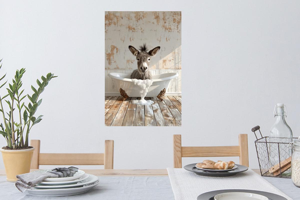 WANDTATTOO Esel - Tiere - Badewanne - Schaumstoff Wandbild 40x60 cm - Weiß, Kunststoff (40/60/0.1cm) - MuchoWow