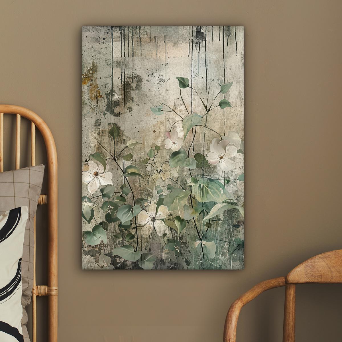 LEINWANDBILD Blumen - Blätter - Abstrakt - Modern Wanddeko 40x60 cm - Grau, Textil (40/60cm) - MuchoWow