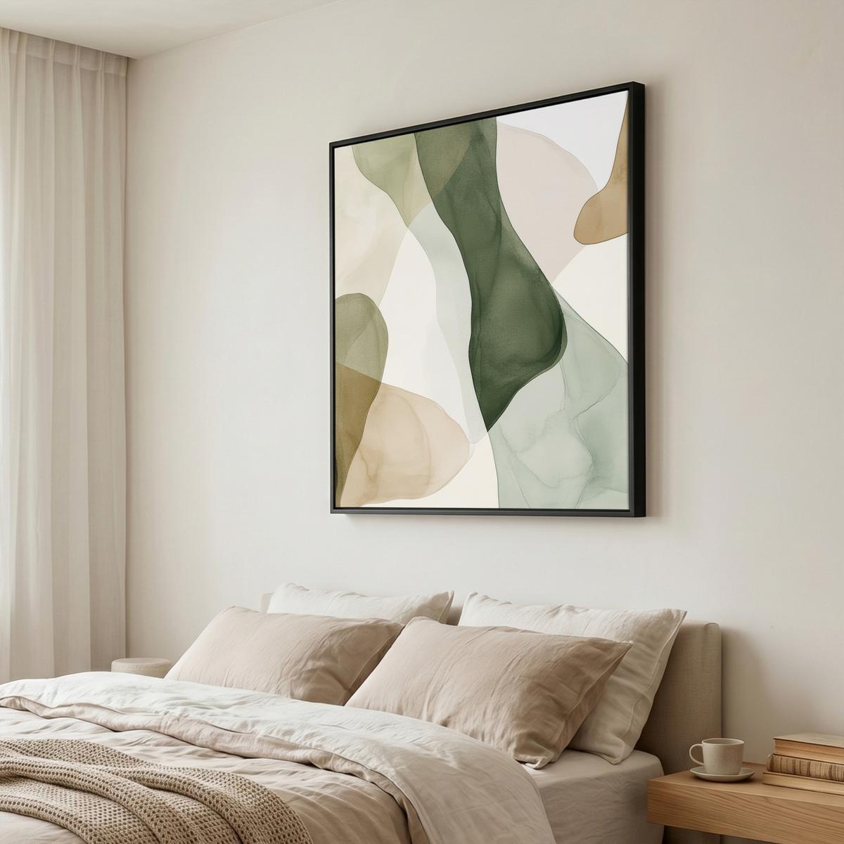 LEINWAND Bilder mit Rahmen - Japandi - Abstrakt - Grün - 90x90 - Salbeigrün, Textil (90/90cm) - MuchoWow