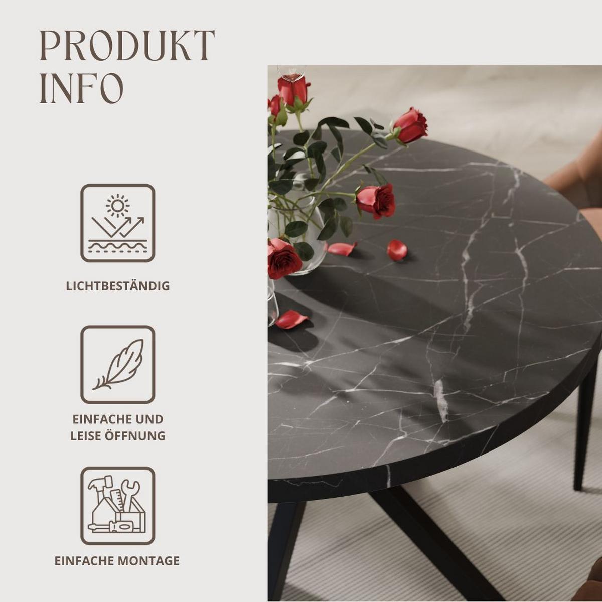 AUSZIEHTISCH MILTON 120-196/76 cm mit Metallgestell, Schwarz / Grigia Pietra - Schwarz/Grau, Holzwerkstoff/Metall (120/120/76cm) - Idohome