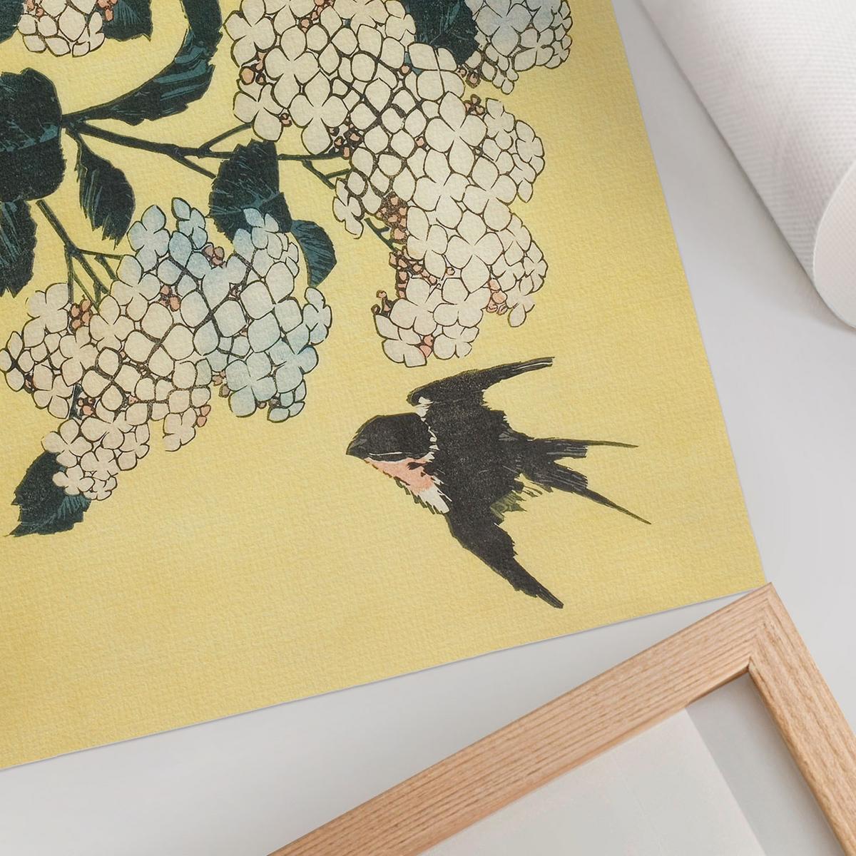 POSTER - 29x21 cm (A4) - Hokusai - Hortensie und die Schwalbe - Gelb, Textil (29.7/21/0.1cm) - TULUP