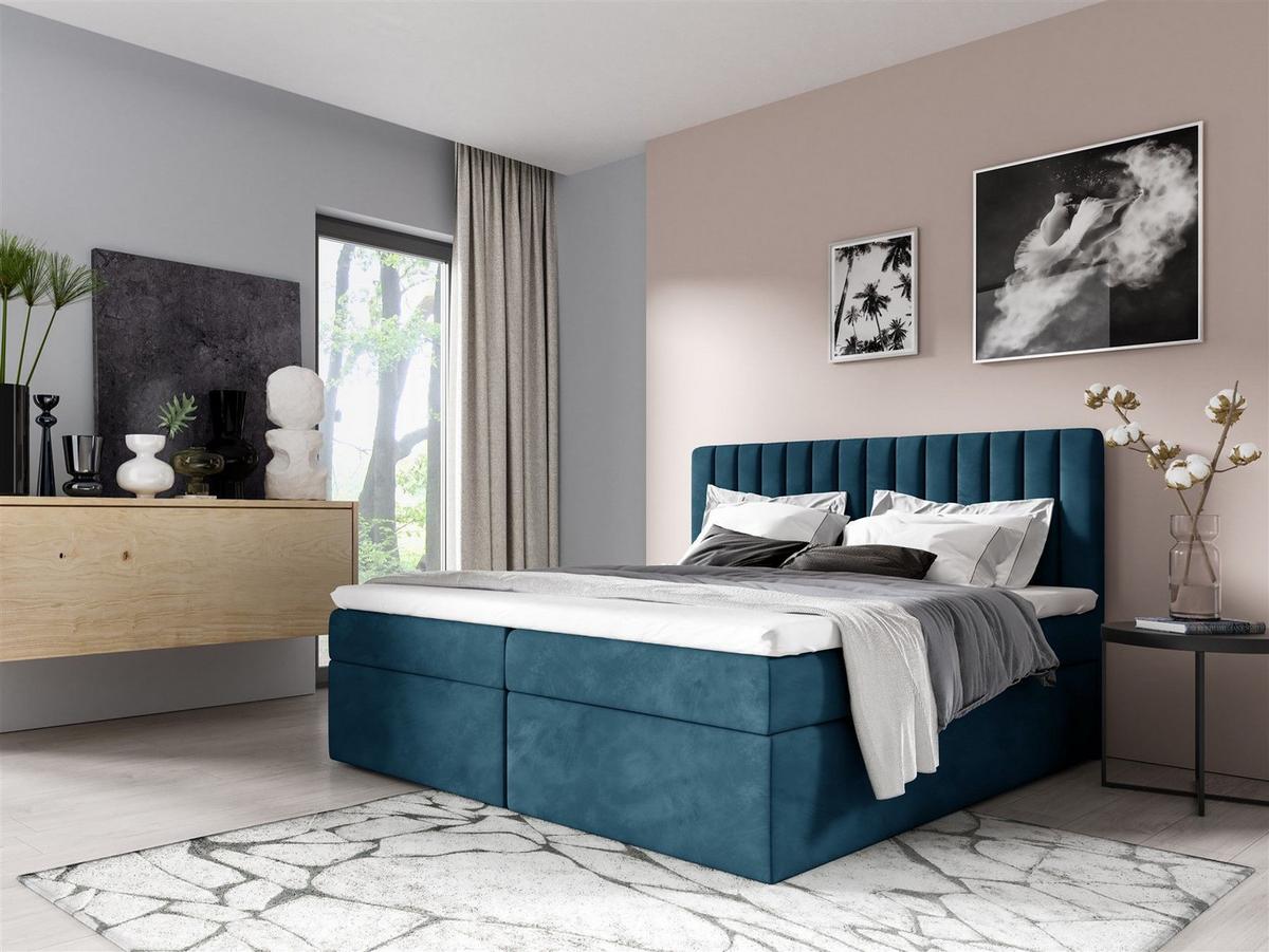BOXBETT Linnea - Blau, Holzwerkstoff/Textil (140/220cm) - Fun Möbel