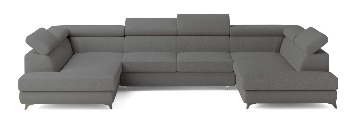 WOHNLANDSCHAFT VINTESSA Grau Boucle-Stoff mit Schlaffunktion - Grau, Holz (323/89/190cm) - MASSENO