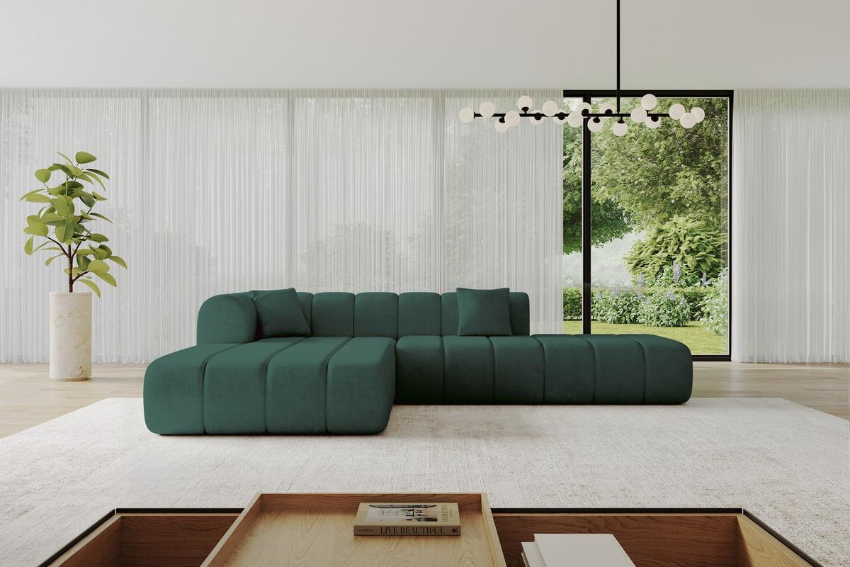 ECKSOFA Ottomane Links BILA-L 289x176x71 Grün Samt - Jadegrün/Schwarz, Holzwerkstoff/Kunststoff (176/289cm) - ALTDECOR