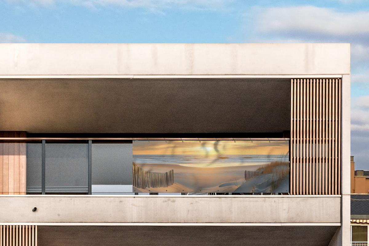 BALKON-SICHTSCHUTZ Strand - Dünen - Sonnenuntergang Windschutz 300x90 cm - Sandfarben, Kunststoff (300/90cm) - MuchoWow