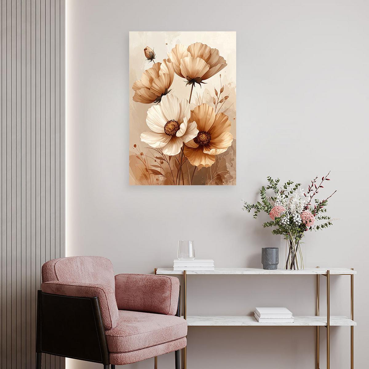 LEINWANDBILD, Beigefarbene Mohnblumen in einer zarten botanischen Komposition - Braun, Textil (70/100cm) - Feeby